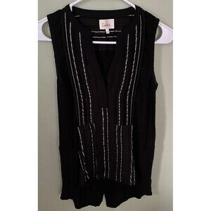 Deletta Women's Sleeveless Tank Top V-Neck Black/Silver Stripes Size Small